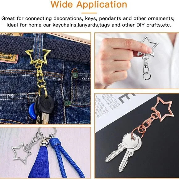 60Pcs Star Shaped Spring Snap Keychain Clip,3 Colors Metal Swivel Clasp Snap Hoo - Picture 5 of 7